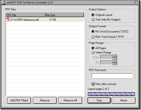 interface of PDF to Word Converter during process to edit PDF in Word