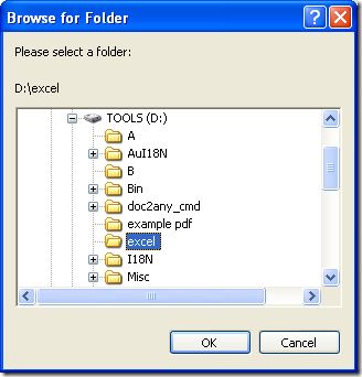 select a folder and click "OK" in dialog box of "Browse for Folder"