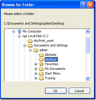 dialog box of "Browse for Folder"