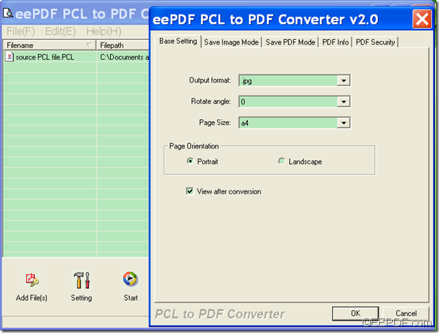 convert PCL to image of portrait or landscape page orientation using EEPDF PCL to PDF Converter