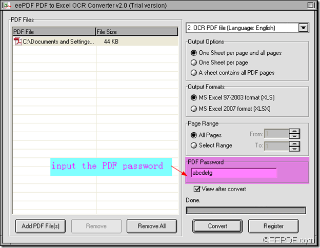 convert password protected PDF to Excel using EEPDF PDF to Excel OCR Converter
