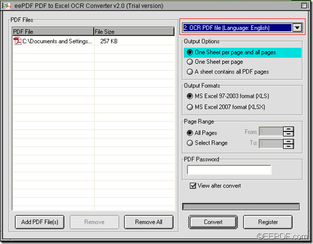 convert scanned PDF files to Excel with OCR technology using EEPDF PDF to Excel OCR Converter