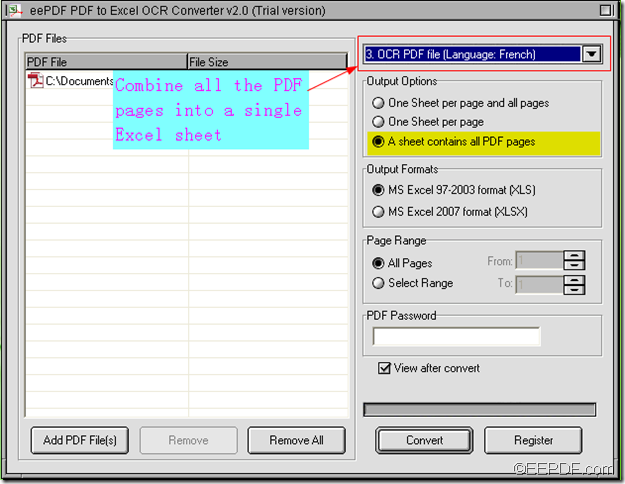 convert scanned PDF to Excel using EEPDF PDF to Excel OCR Converter