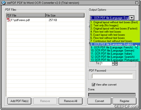OCR scanned PDF to Word with EEPDF PDF to Word OCR Converter