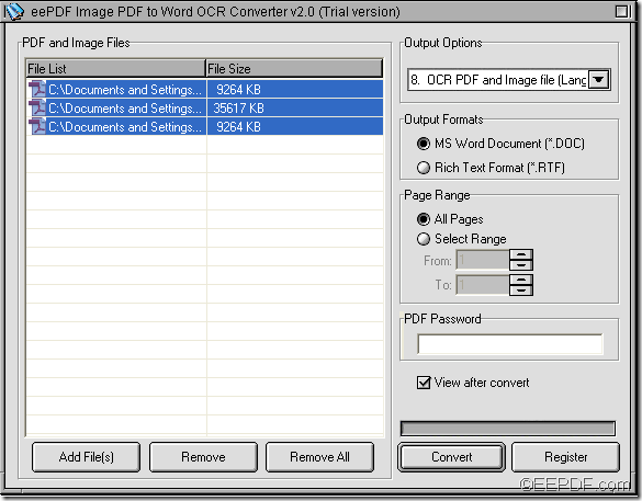 batch convert scanned image PDF to Word with EEPDF Image PDF to Word OCR Converter