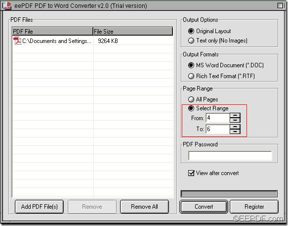 convert part of PDF to editable Word with EEPDF PDF to Word Converter