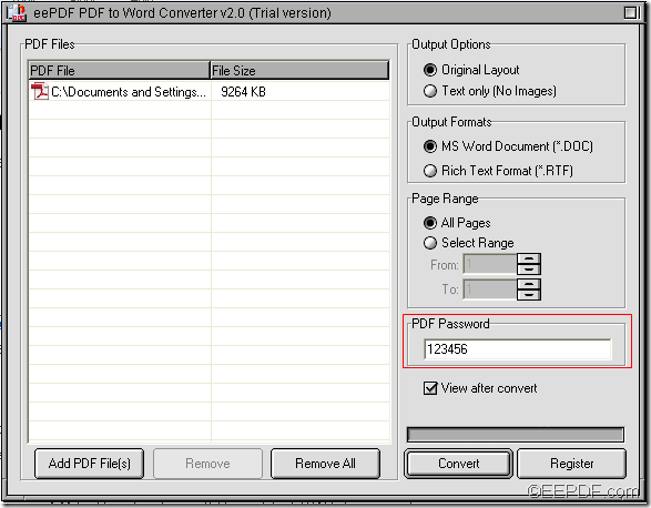 convert password PDF to Word with EEPDF PDF to Word Converter