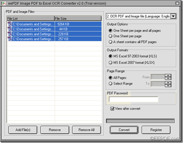 convert scanned image or scanned PDF to Excel with EEPDF Image PDF to Excel OCR Converter