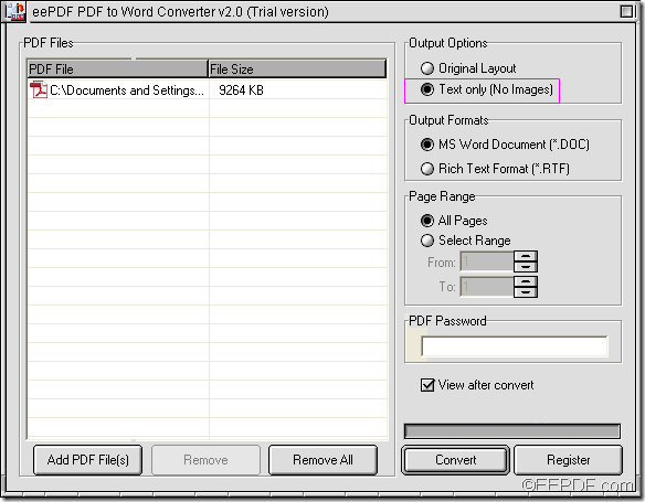 extract texts with EEPDF PDF to Word Converter