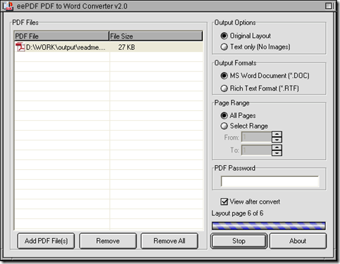 interface of PDF to Word Converter during conversion of PDF to Word
