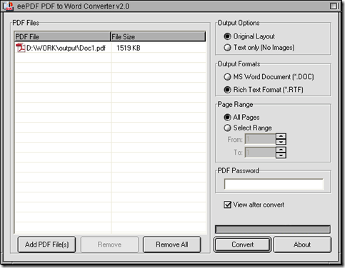 interface of PDF to Word Converter