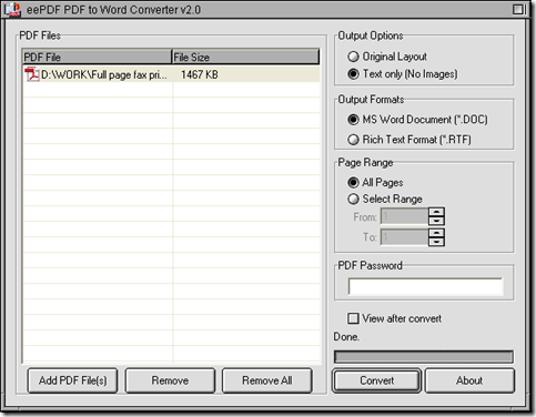 interface of PDF to Word Converter after conversion of PDF to Word and remove figure
