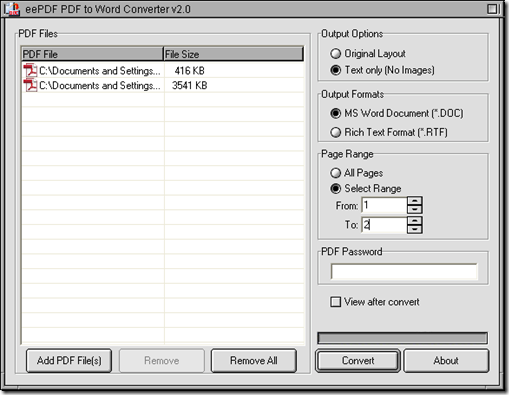 click radios or edit-boxes on interface of PDF to Word Converter