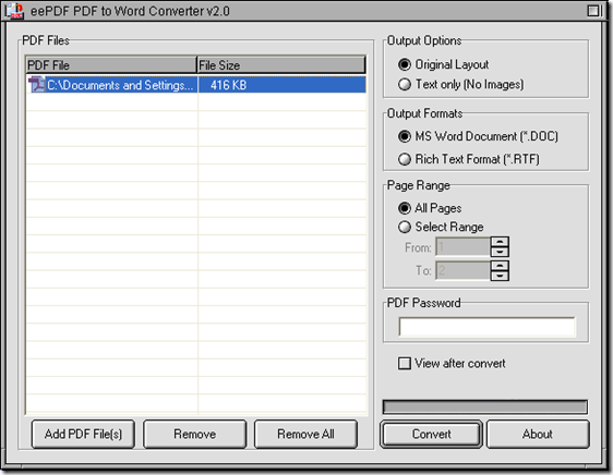 add PDF on interface of PDF to Word Converter