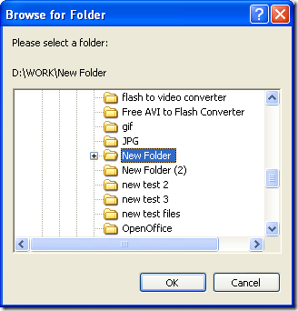 select a folder and click "ok" in dialog box of 'Browse for Folder"