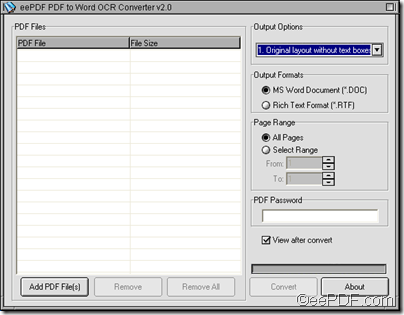  interface of pdf to word ocr converter