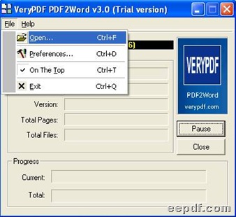 Interface of EEPDF Word Reorganizer