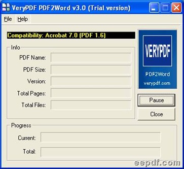 Interface of EEPDF PDF2Word Splitter 