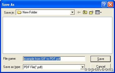 Dialog box for saving PDF files 