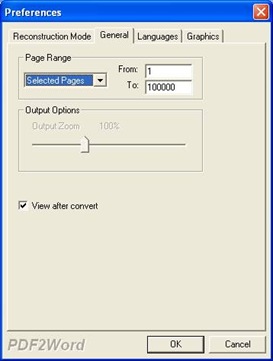 Panel of Preferences of EEPDF PDF to Word Converter under tab General 