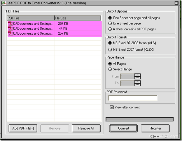 batch convert PDF to Excel using EEPDF PDF to Excel Converter