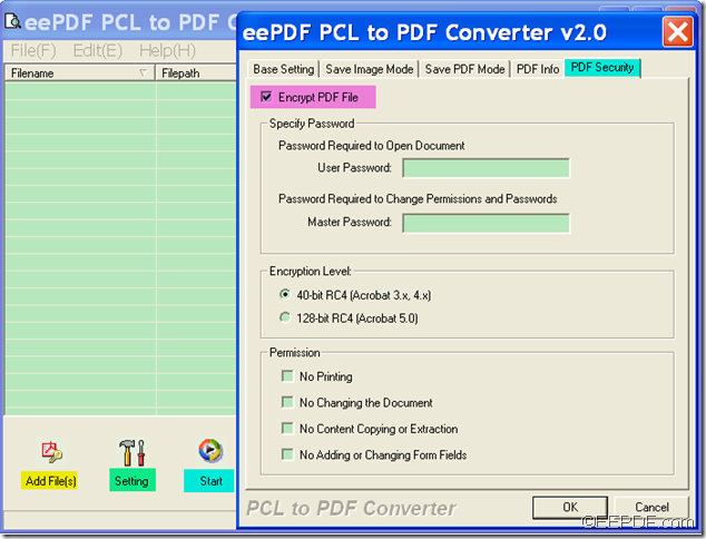 convert PCL to encrypted PDF using EPDF PCL to PDF Converter