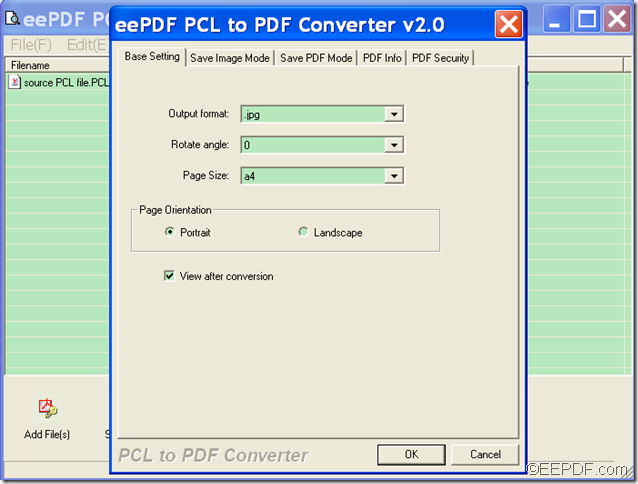 convert PCL to image of of a specific page size  using EEPDF PCL to PDF Converter