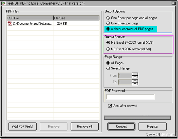 convert PDF with multiple pages to Excel using EEPDF PDF to Excel Converter