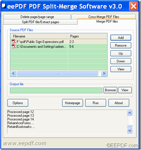 merge PDF of specific pages using EEPDF PDF Split Merge