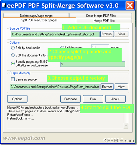 split PDF by page range using EEPDF PDF Split Merge 
