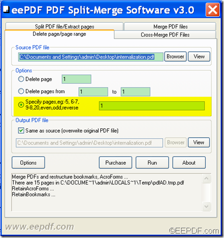 split PDF or delete pages from PDF using EEPDF PDF Split Merge