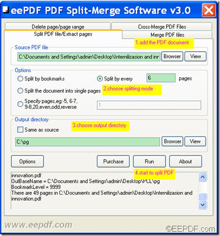 split PDF with multiple pages using EEPDF PDF Split Merge