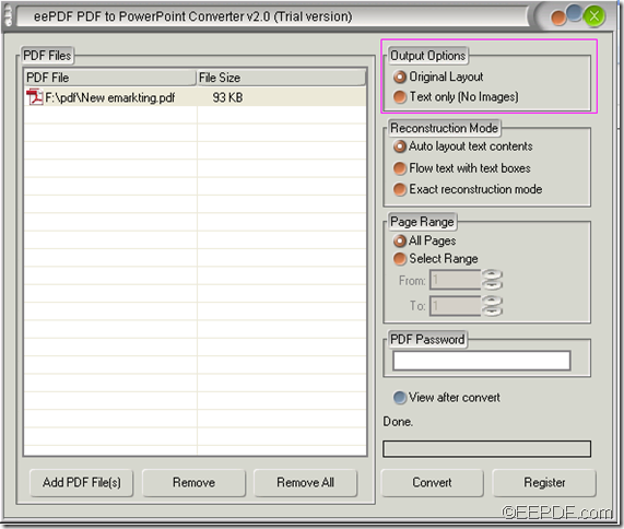 convert PDF to PPT and retain original layout using EEPDF PDF to PowerPoint Converter