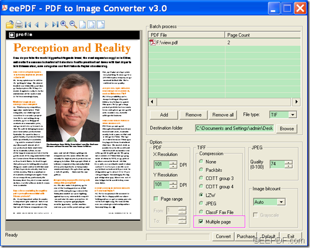 convert PDF to multipage TIFF and PDF to Image using EEPDF PDF to image Converter