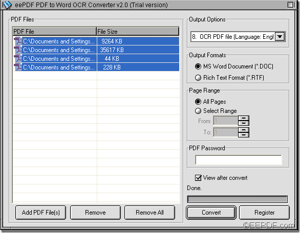 batch OCR scanned PDF to Word with EEPDF PDF to Word OCR Converter