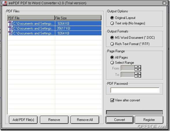 batch convert PDF to Word with EEPDF PDF to Word Converter