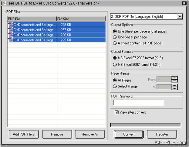 convert scanned PDF to Excel with EEPDF PDF to Excel OCR Converter