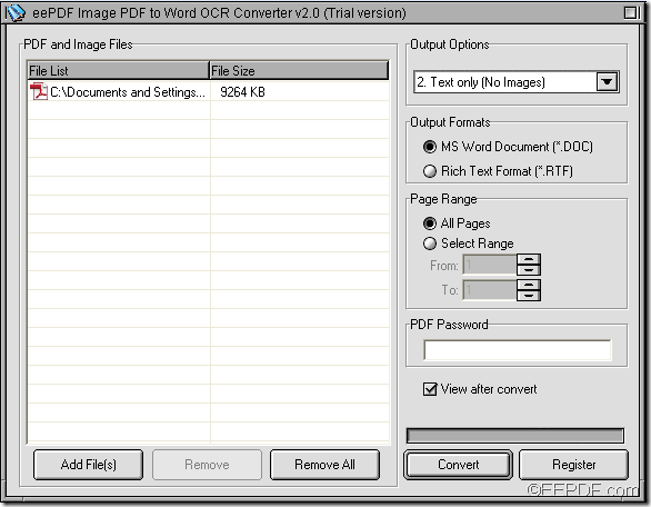 extract texts from scanned image PDF to Word with EEPDF Image PDF to Word OCR Converter