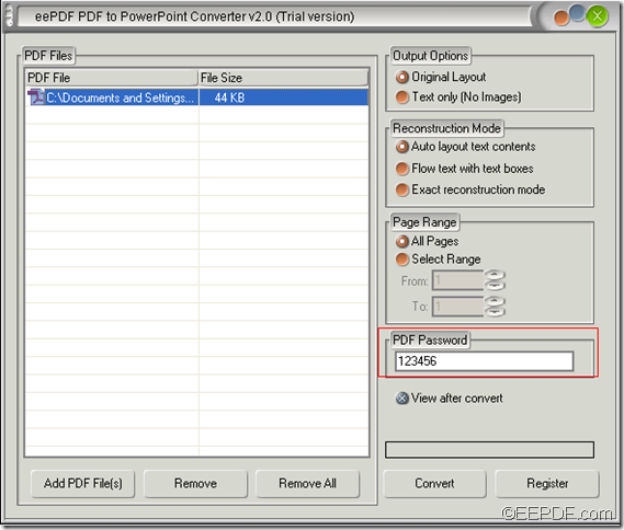 convert password protected PDF to PowerPoint (PPT) with EEPDF PDF to PowerPoint Converter