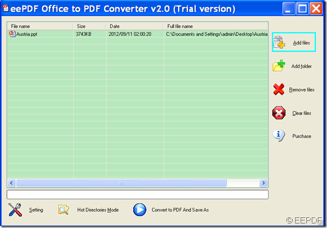 add Office file into EEPDF Office to PDF Converter