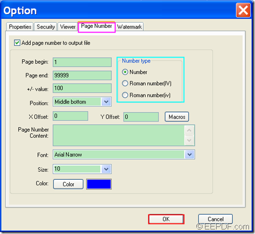insert page numbers with EEPDF Office to PDF Converter